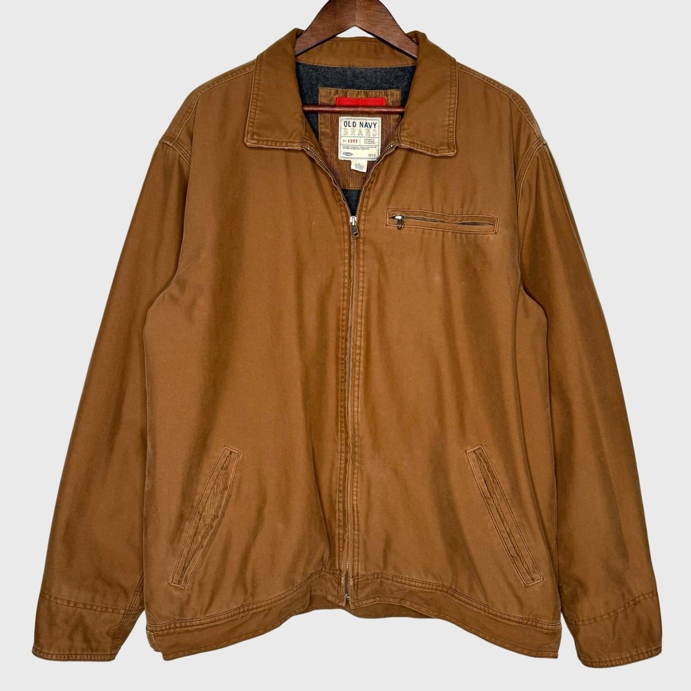 Y2K 2004 Old Navy Large Canvas Workwear Bomber Jacket Fleece Lined Rugged Grunge